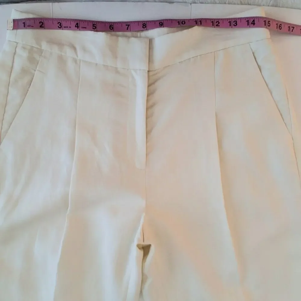 Banana Republic Pleated High Waist Wide Leg Linen Lyocell Pants Sz 8 Cream